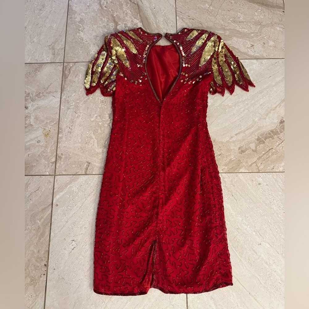 Scala Silk Beaded Sequins Dress Womens Red Gold s… - image 2