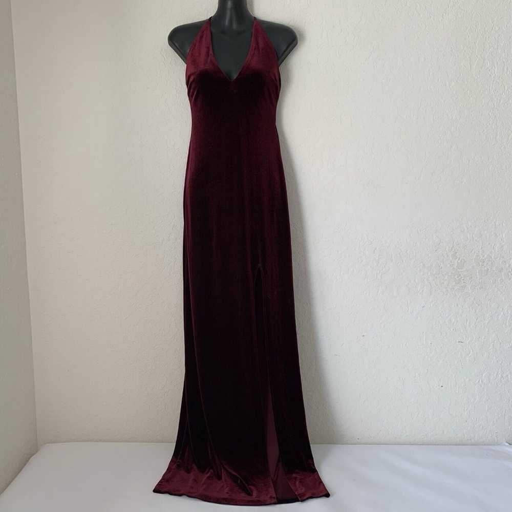 Vintage Velvet Dress Women 5/6 Burgundy Red High … - image 1