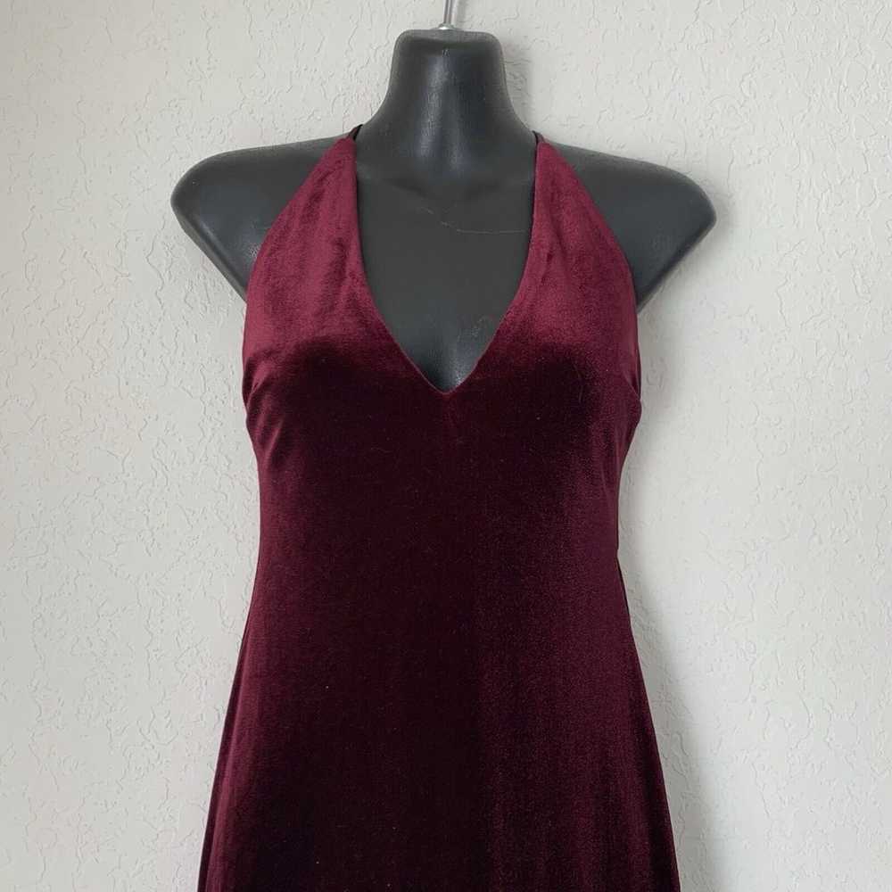 Vintage Velvet Dress Women 5/6 Burgundy Red High … - image 3