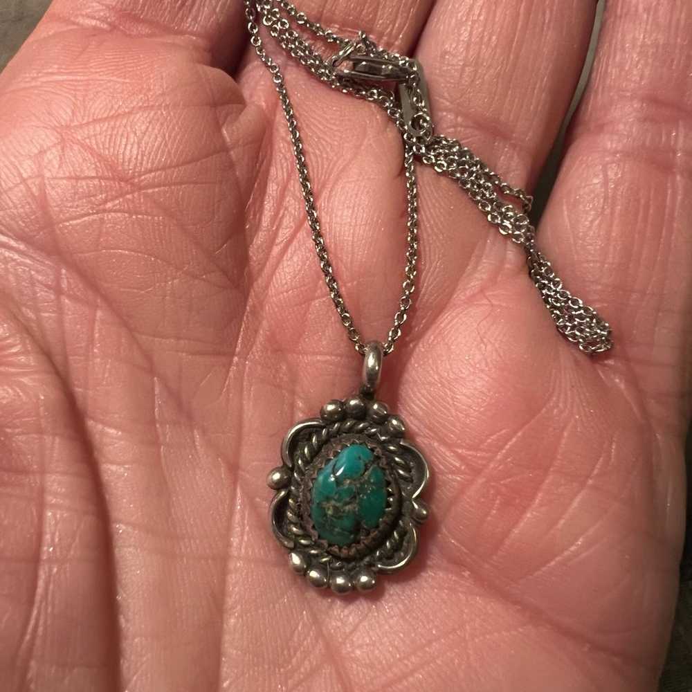 Turquoise Leo Yazzie Sterling Necklace - image 3