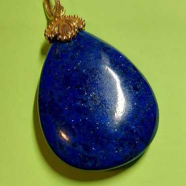 Vintage Lapis Lazuli Pendant 18k Gold Setting - image 1