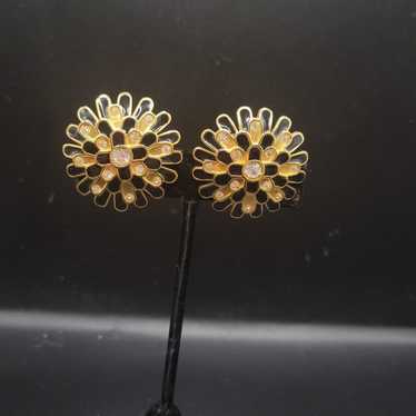 Vintage Swarovski Gold and Black Flower statement… - image 1