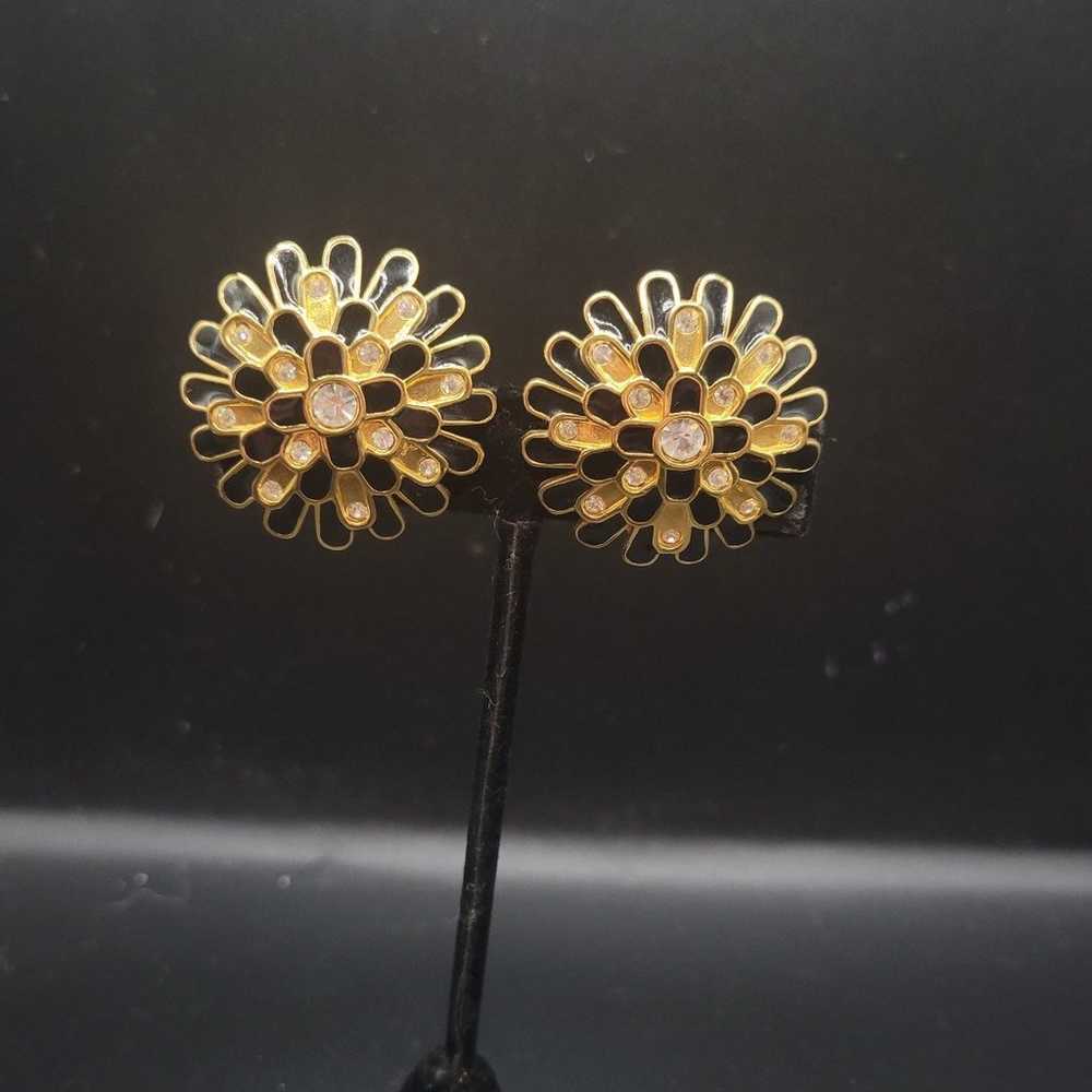 Vintage Swarovski Gold and Black Flower statement… - image 2