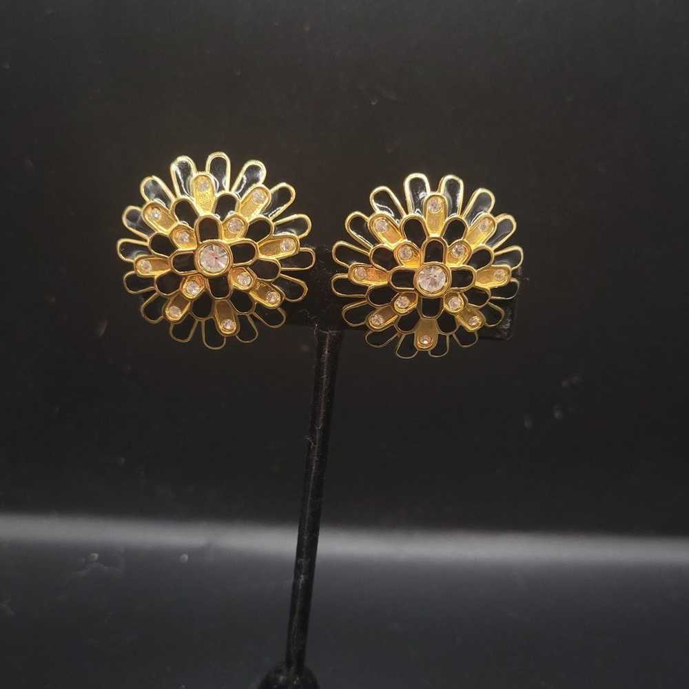 Vintage Swarovski Gold and Black Flower statement… - image 3