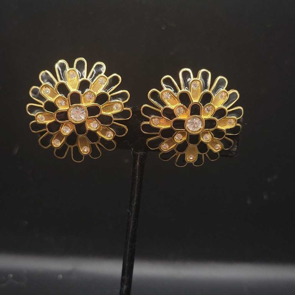 Vintage Swarovski Gold and Black Flower statement… - image 4