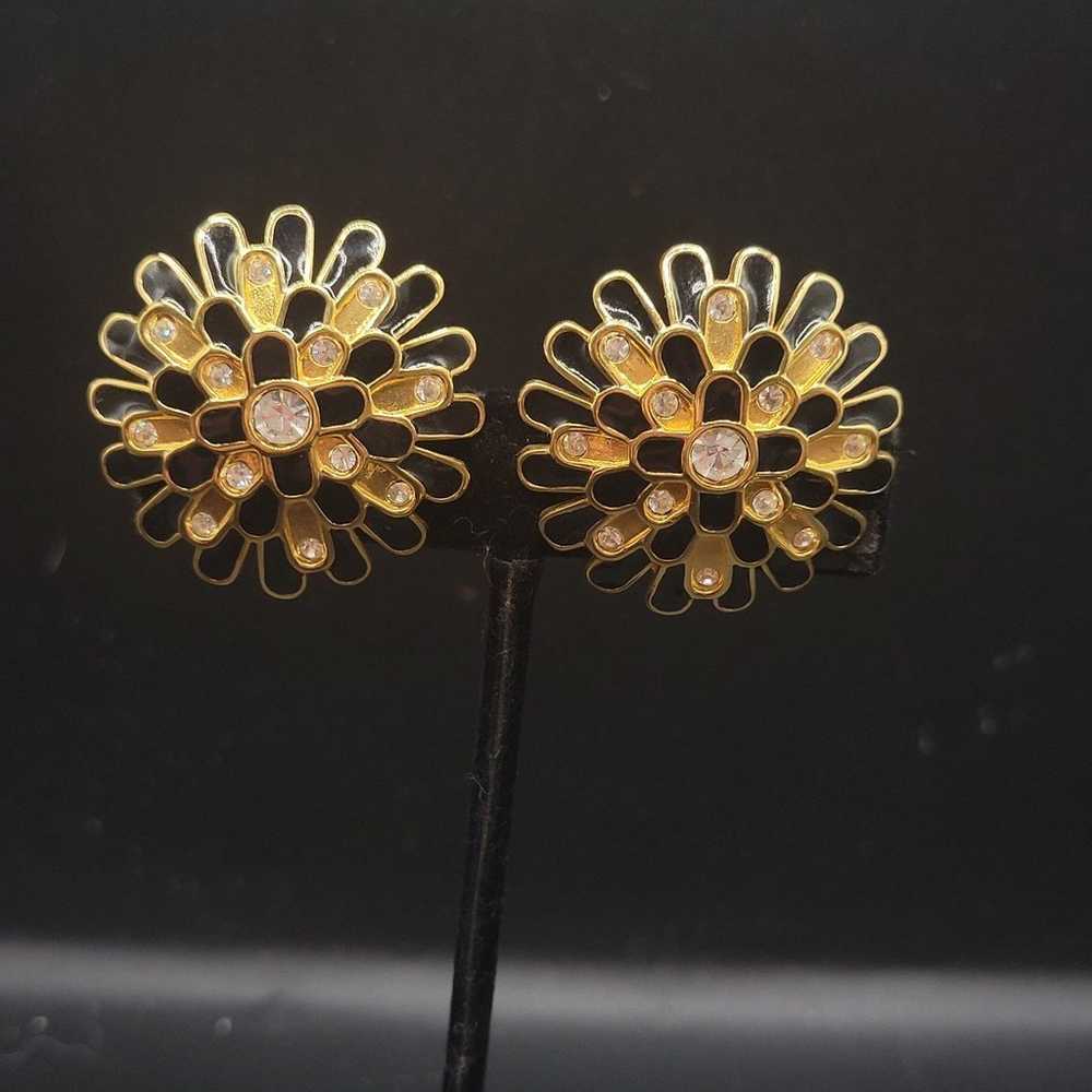 Vintage Swarovski Gold and Black Flower statement… - image 5