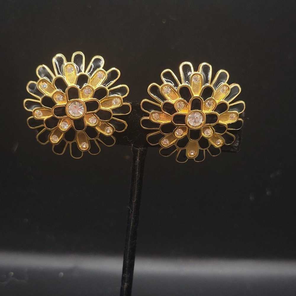 Vintage Swarovski Gold and Black Flower statement… - image 6