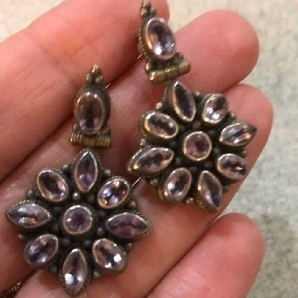 Vintage 925 sterling silver amethyst earrings - image 1