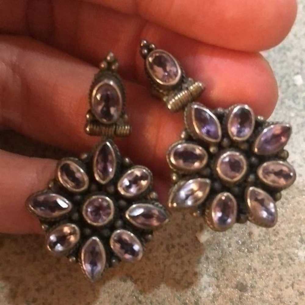 Vintage 925 sterling silver amethyst earrings - image 5