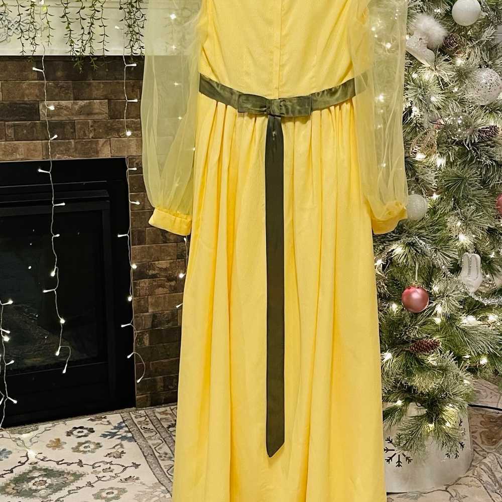 Vintage 1960s -70s Yellow Long Dress with Green S… - image 6