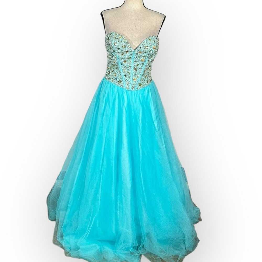 Terani Couture Formal Gown Women's Med Blue Embel… - image 1