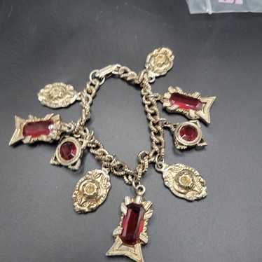 Vintage Victorian Silver tone Red Glass Etruscan B