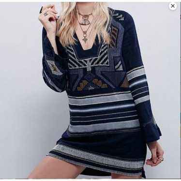 Free People Sundown Mini Dress Navy White Gold Em… - image 1