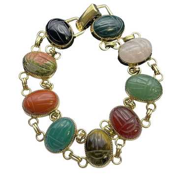 Vintage Sterling Silver Scarab Bracelet Signed JOJ