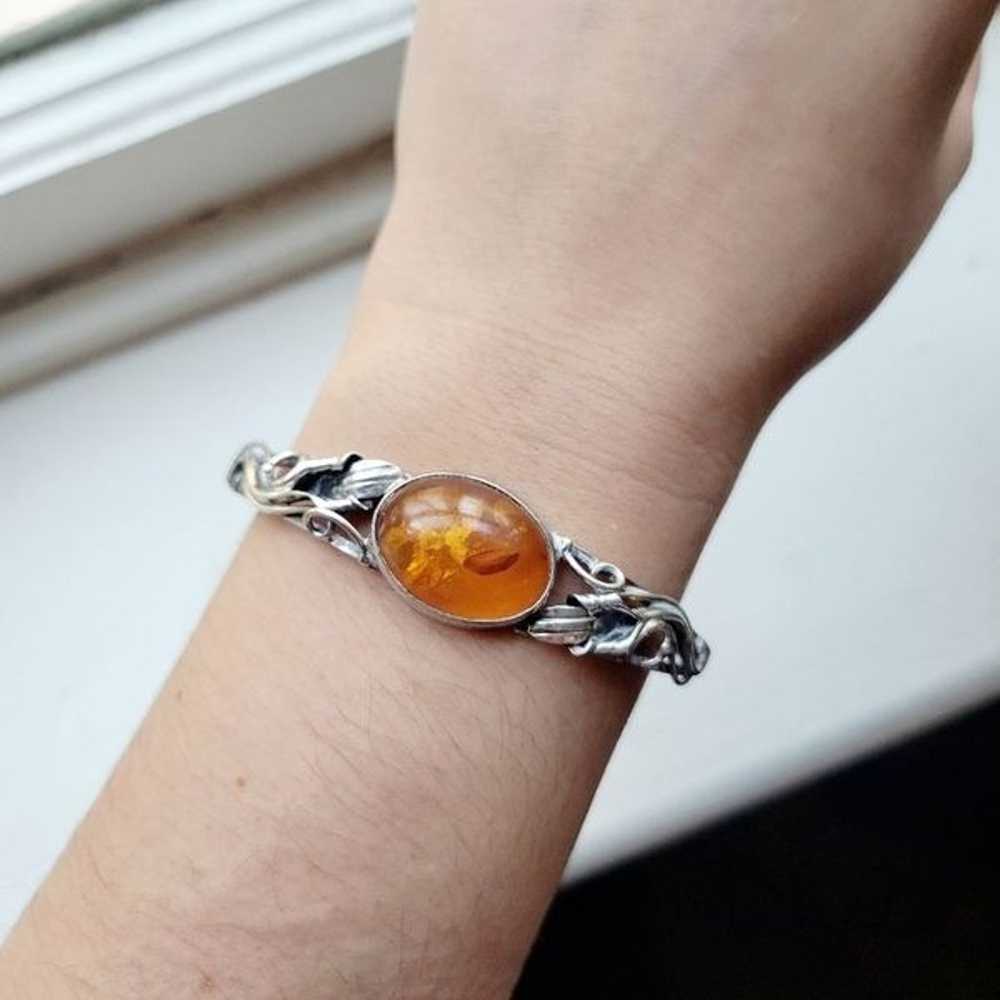 Vintage Ornate Silver Amber Bracelet - image 2