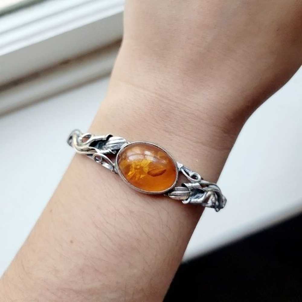 Vintage Ornate Silver Amber Bracelet - image 3