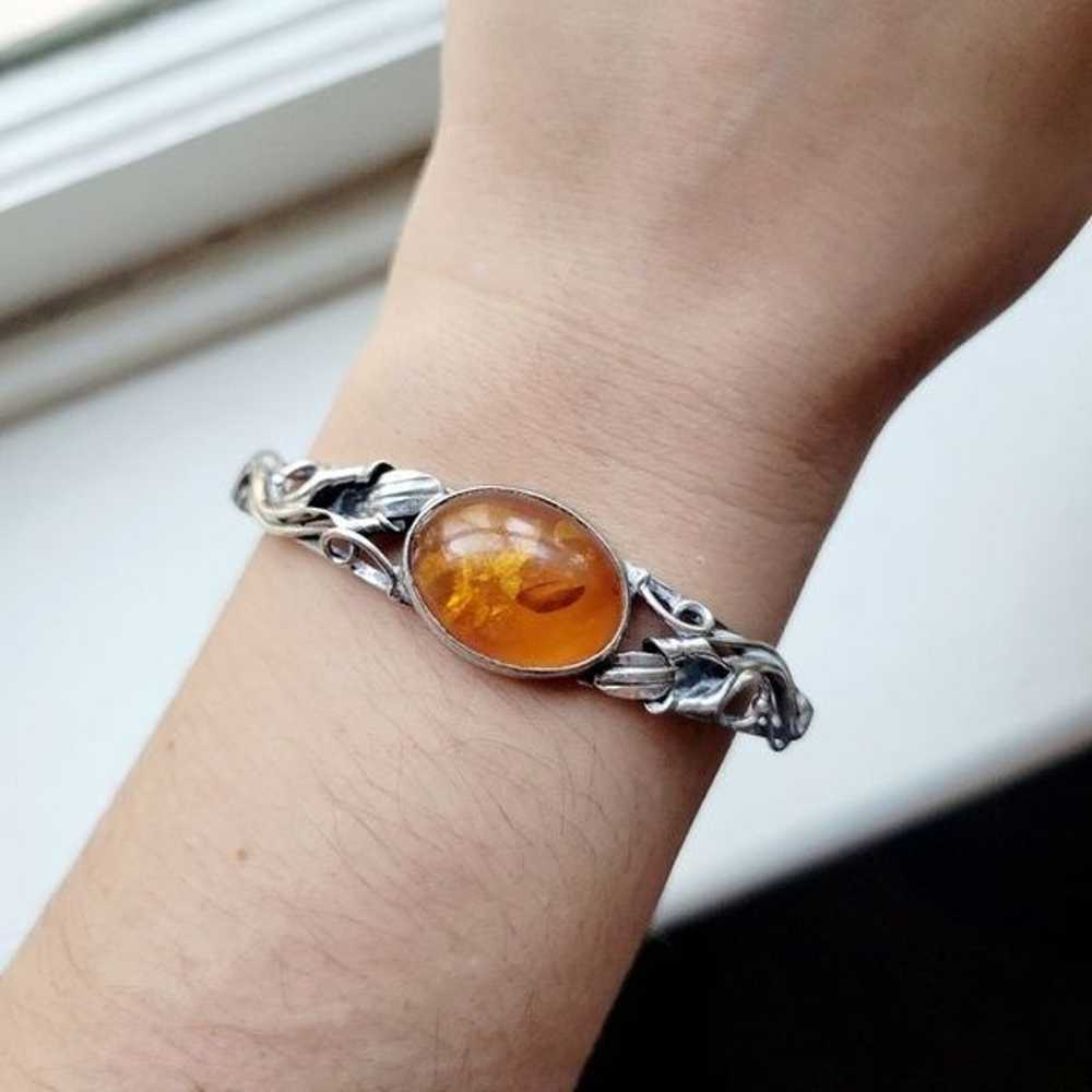 Vintage Ornate Silver Amber Bracelet - image 4