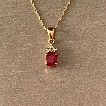 Ruby and Diamond 10K Gold Holiday Necklace