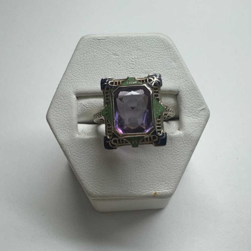 Amethyst with enamel vintage ring 14k - image 2