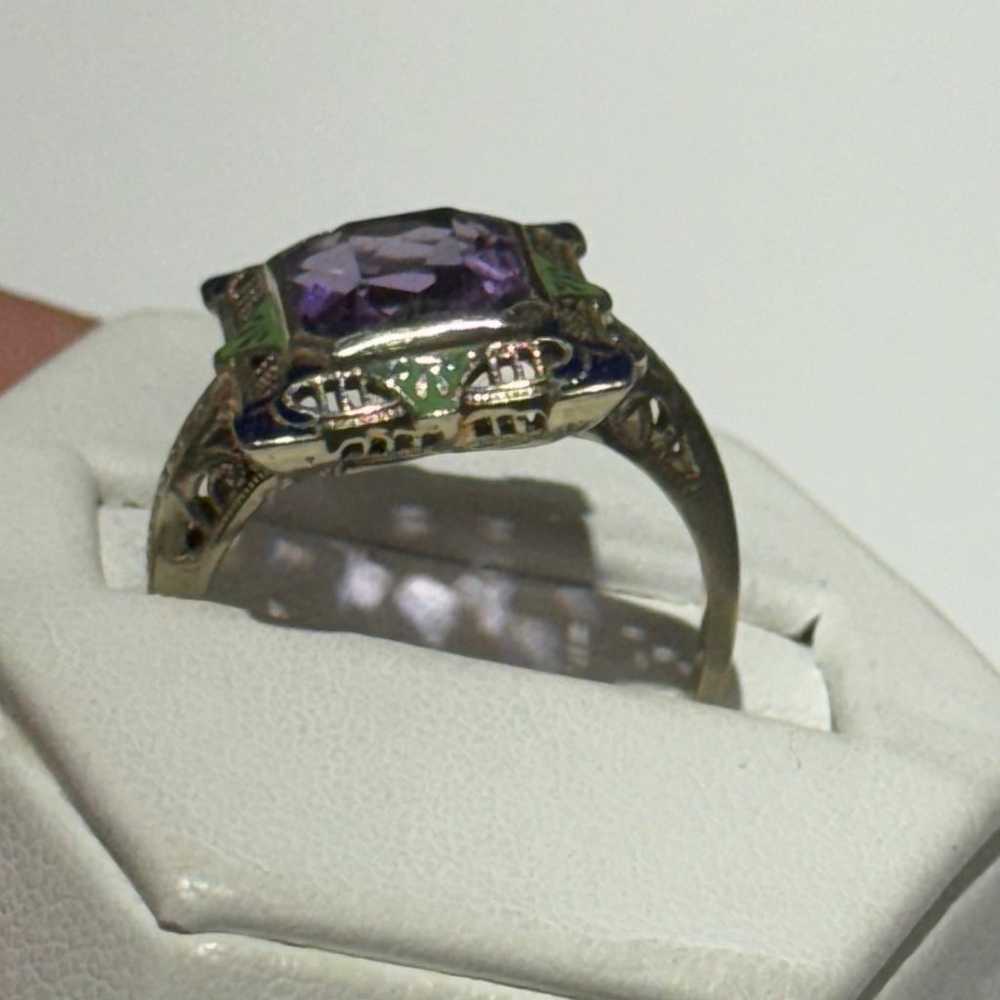 Amethyst with enamel vintage ring 14k - image 3