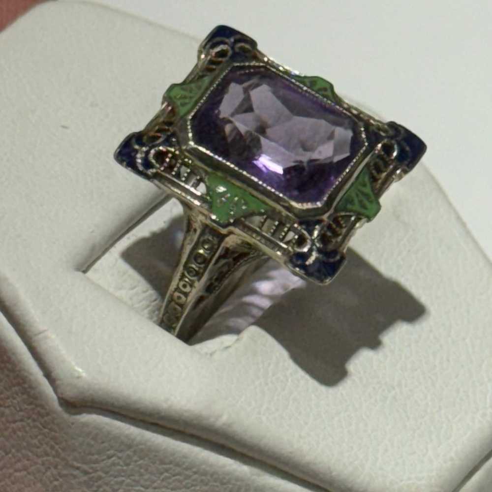 Amethyst with enamel vintage ring 14k - image 4