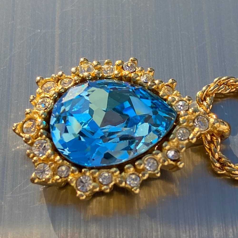 Vintage Christian Dior Signed Halo Blue Crystal P… - image 7