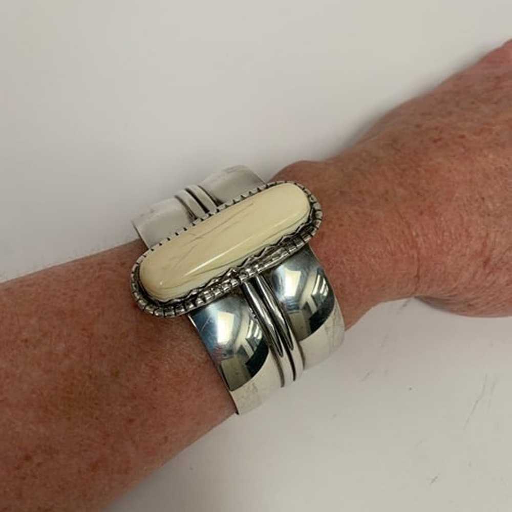 Vintage Sterling Silver Cuff Bracelet with Recycl… - image 1