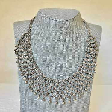 Vintage 900 Silver Bib Necklace SN-3200-C - image 1