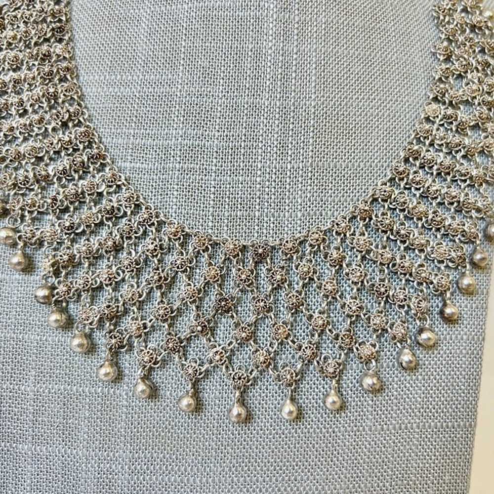 Vintage 900 Silver Bib Necklace SN-3200-C - image 4