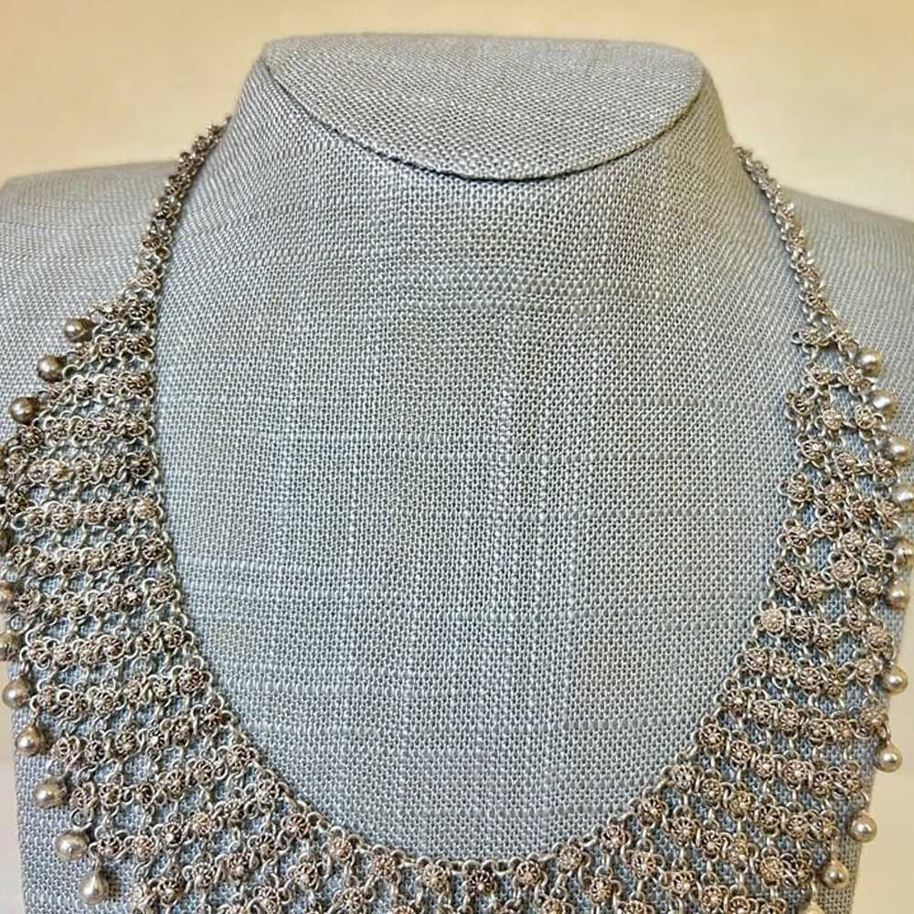 Vintage 900 Silver Bib Necklace SN-3200-C - image 5