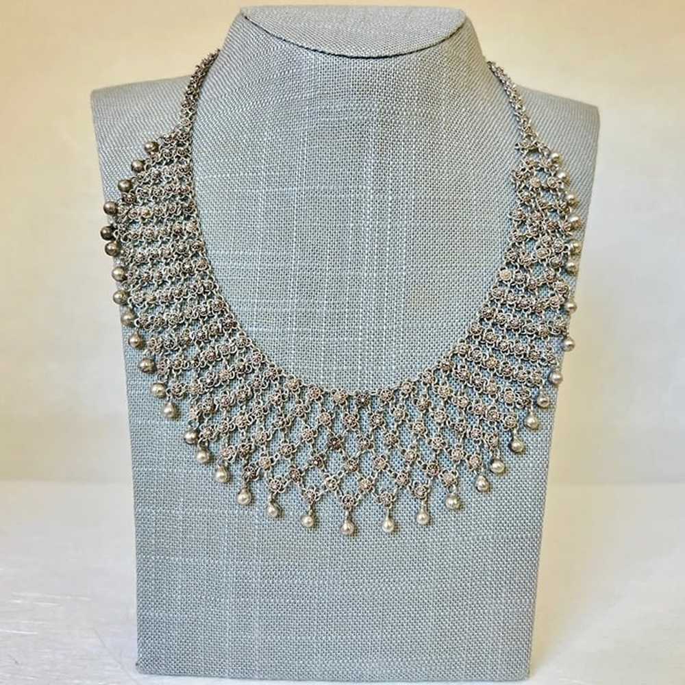 Vintage 900 Silver Bib Necklace SN-3200-C - image 6