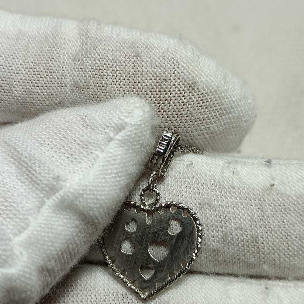 Vintage 18k White Gold Diamond Cut Heart Pendant … - image 10