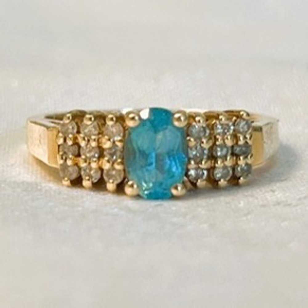 Vintage 14K Yellow Gold, Diamond, and Blue Gemsto… - image 1