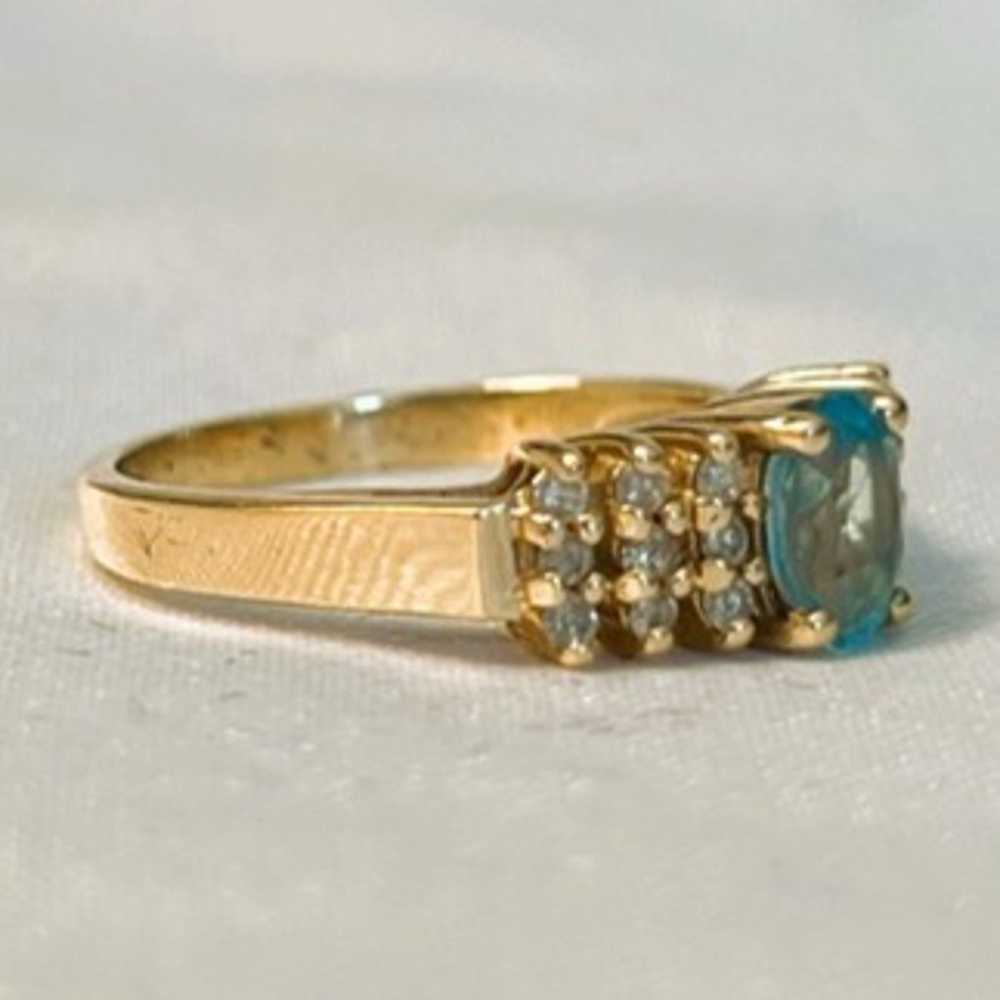 Vintage 14K Yellow Gold, Diamond, and Blue Gemsto… - image 2