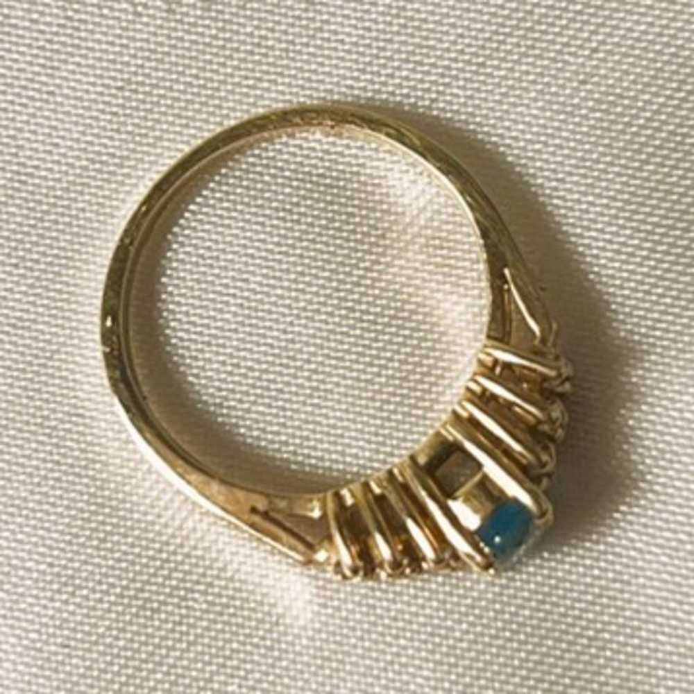 Vintage 14K Yellow Gold, Diamond, and Blue Gemsto… - image 3