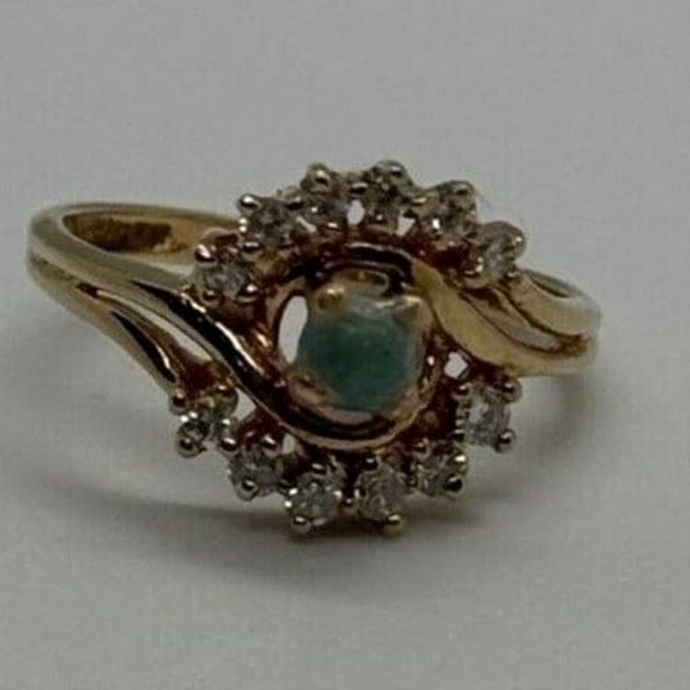 14K YELLOW GOLD JADEITE & DIAMONDS RING SIZE 3 - image 1