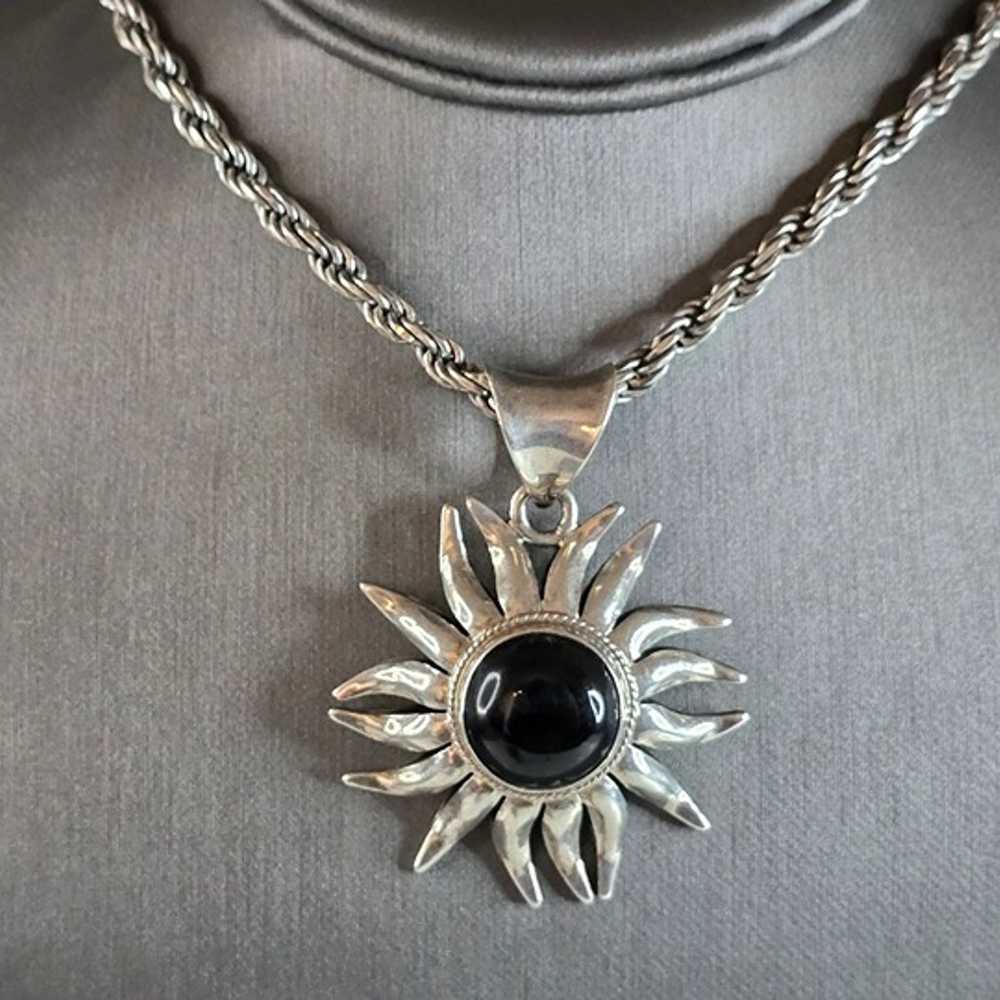 Womens Vintage Estate Sterling Silver Sun Pendant… - image 1