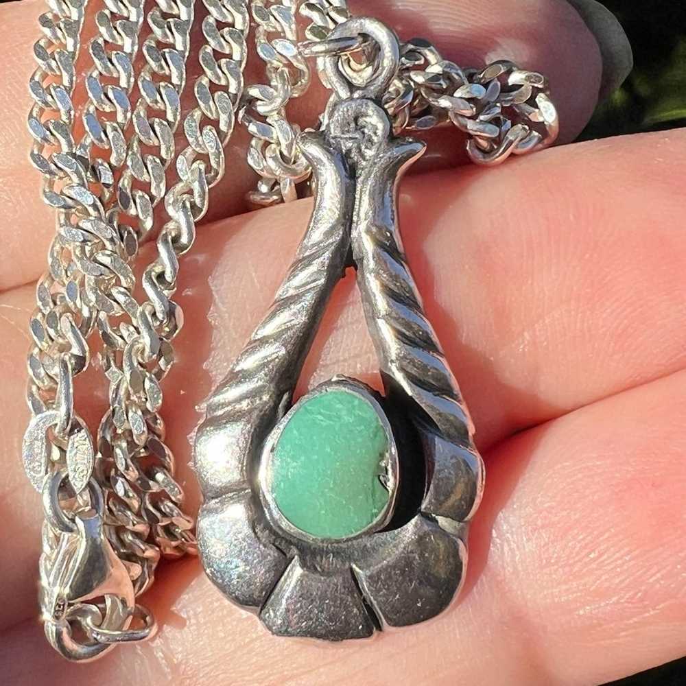 VINTAGE STERLING SILVER TURQUOISE PENDANT NECKLAC… - image 12