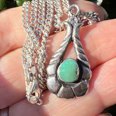 VINTAGE STERLING SILVER TURQUOISE PENDANT NECKLAC… - image 1