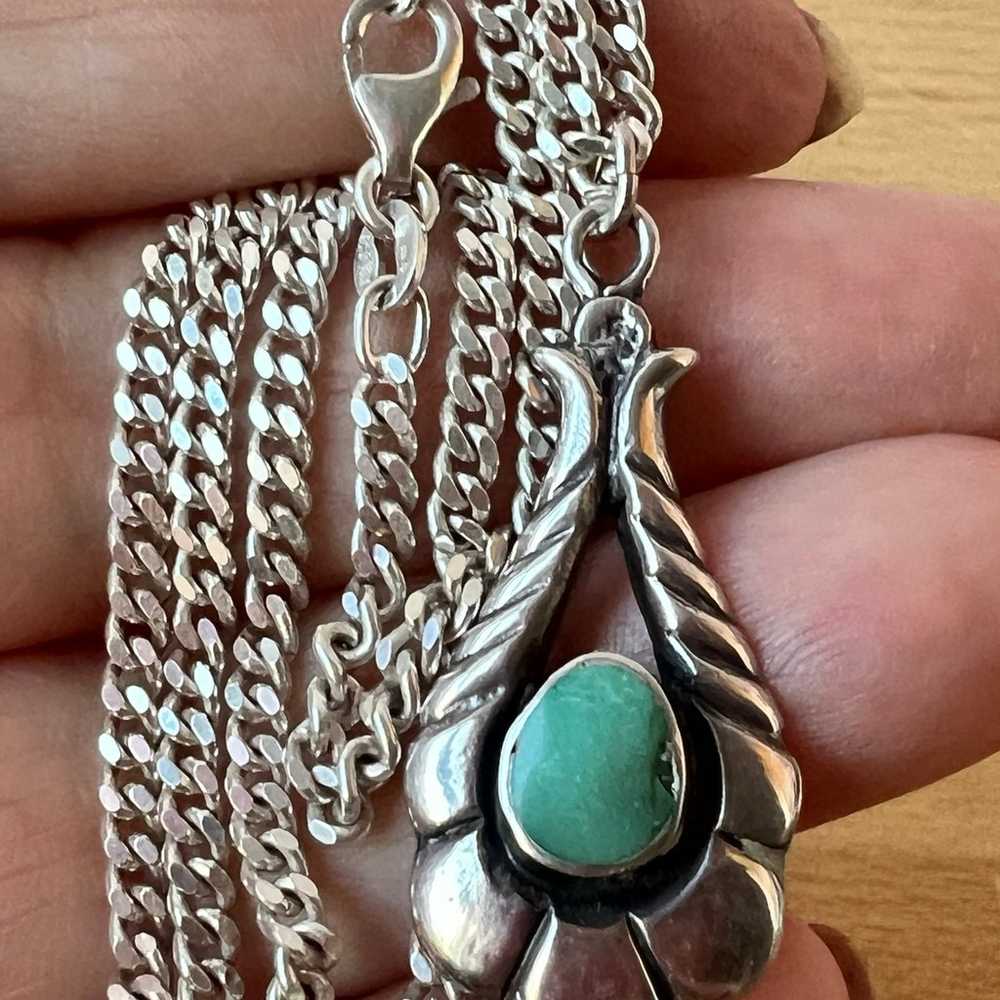 VINTAGE STERLING SILVER TURQUOISE PENDANT NECKLAC… - image 2