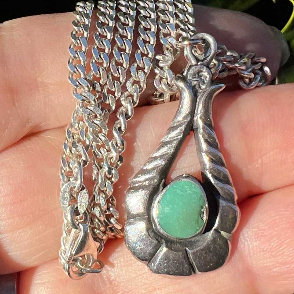 VINTAGE STERLING SILVER TURQUOISE PENDANT NECKLAC… - image 7