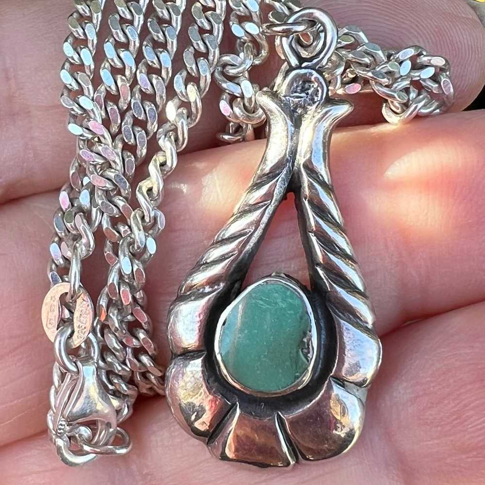 VINTAGE STERLING SILVER TURQUOISE PENDANT NECKLAC… - image 9