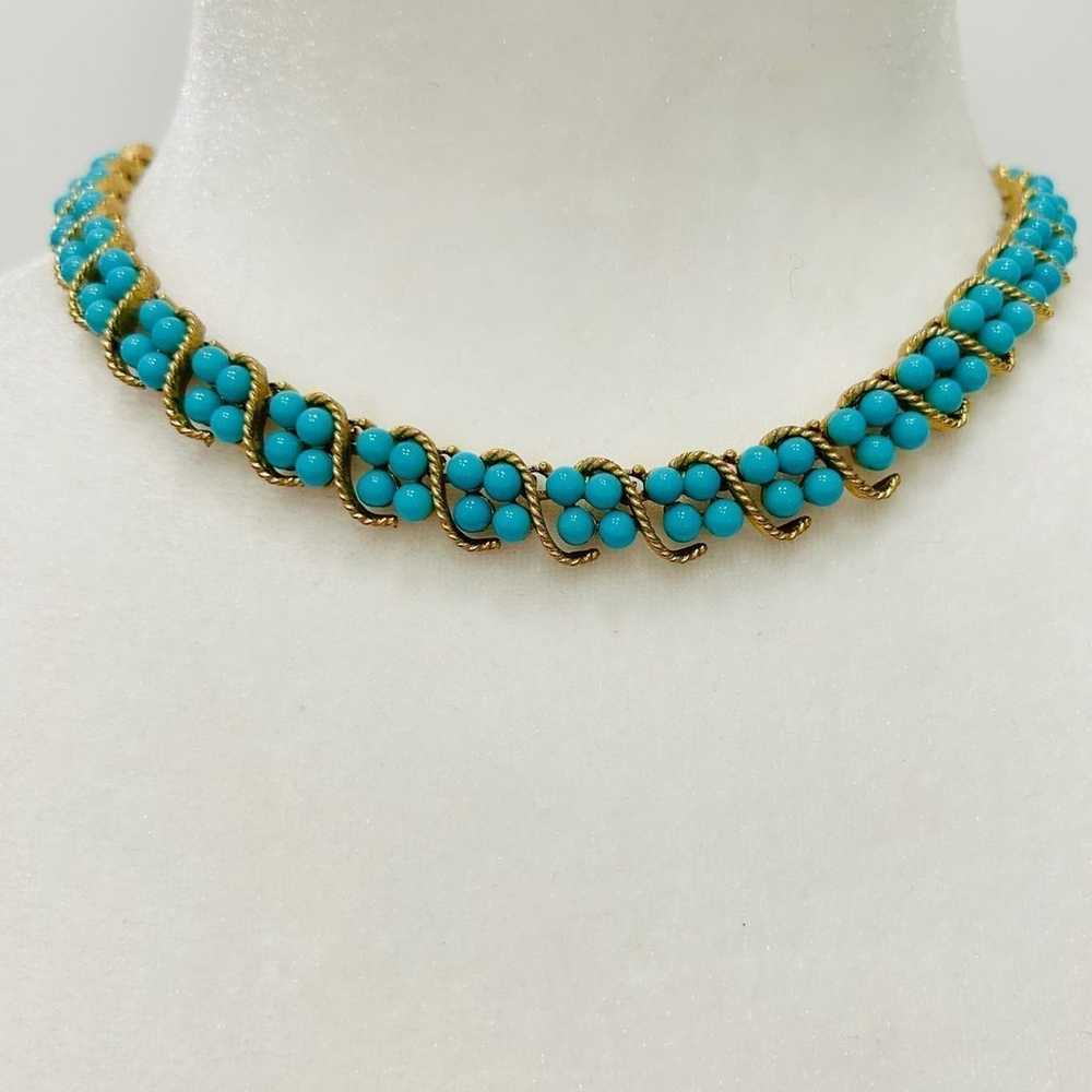 Trifari Vintage Turquoise Choker Necklace 16” - image 1