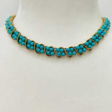 Trifari Vintage Turquoise Choker Necklace 16” - image 1