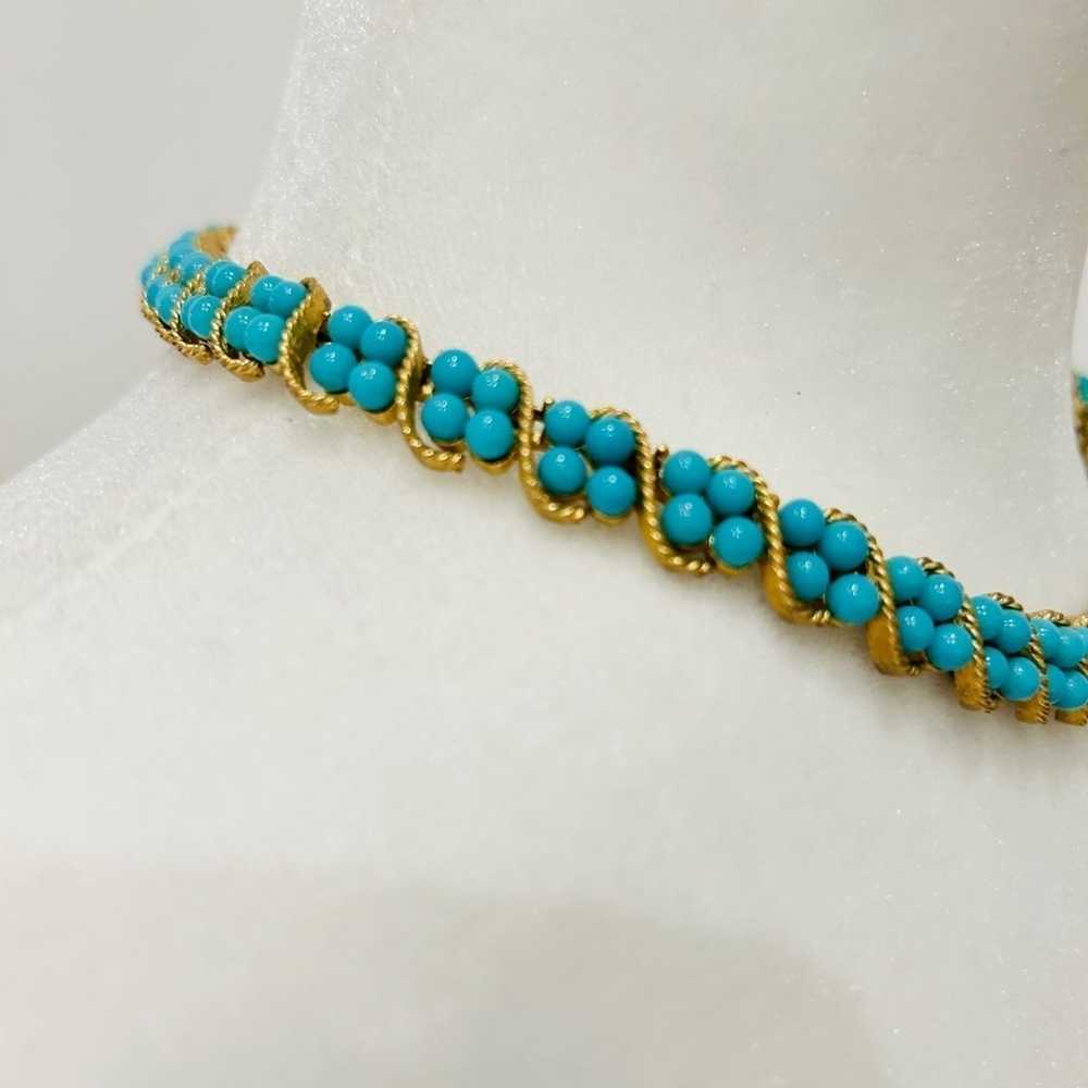 Trifari Vintage Turquoise Choker Necklace 16” - image 2