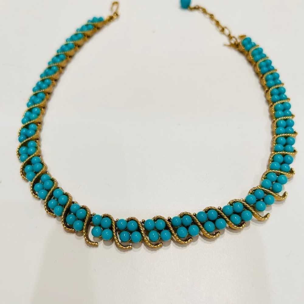 Trifari Vintage Turquoise Choker Necklace 16” - image 3