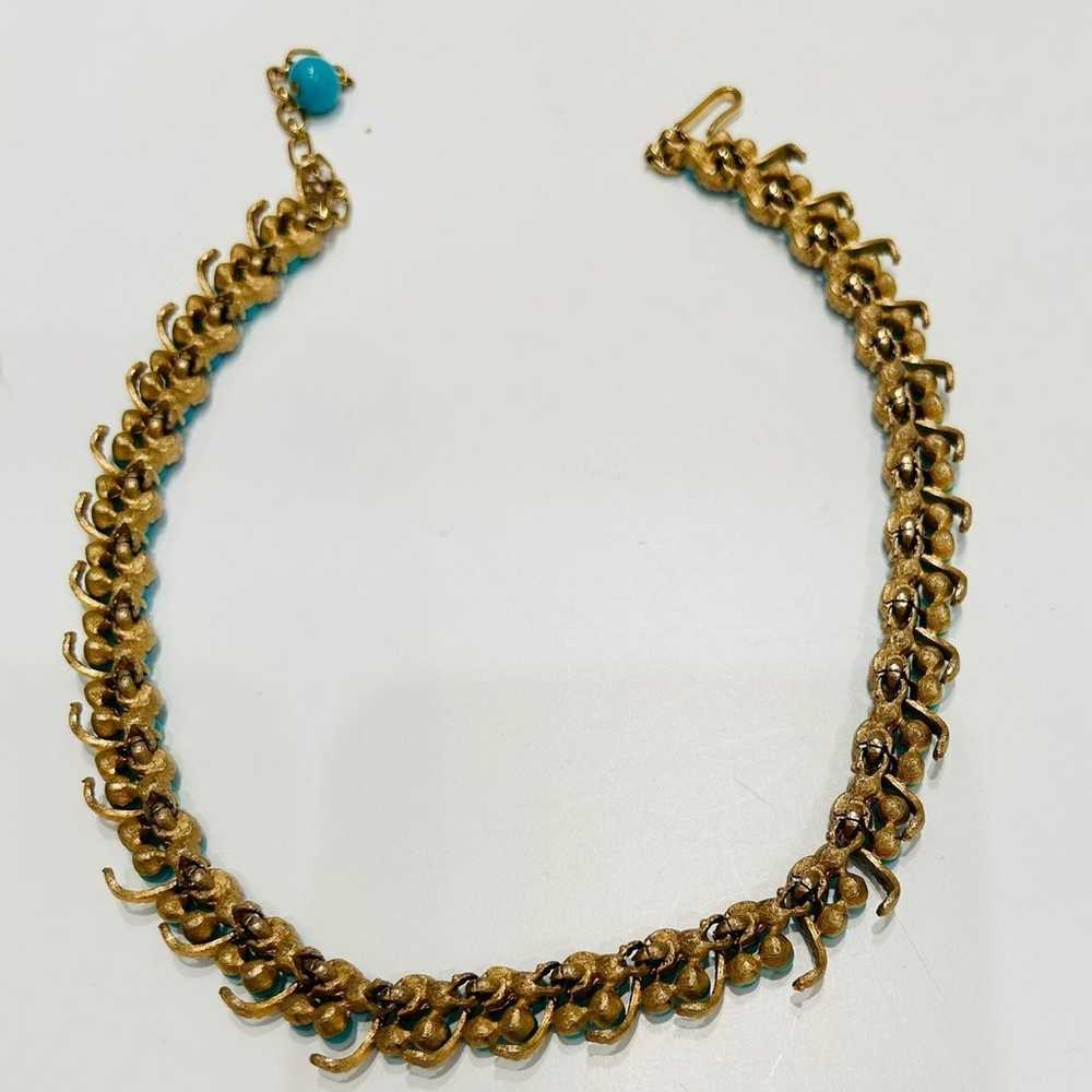 Trifari Vintage Turquoise Choker Necklace 16” - image 4