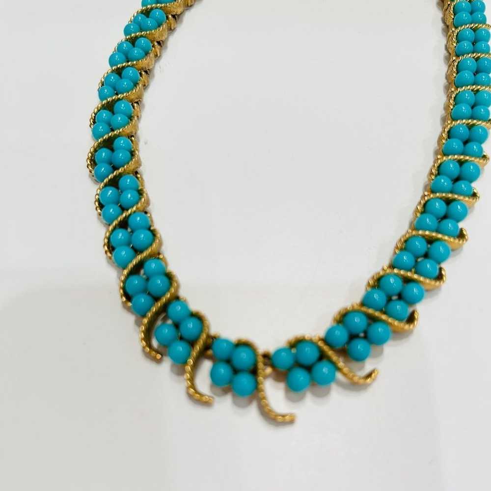 Trifari Vintage Turquoise Choker Necklace 16” - image 9