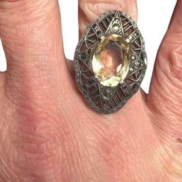 Huge Antique Citrine Marcasite Hallmarked Silver A