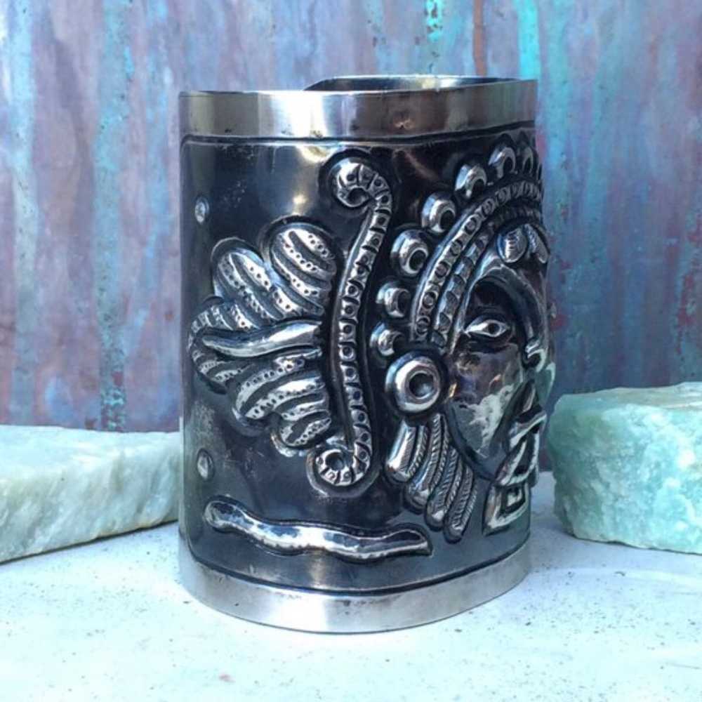 Mayan/Aztec Sterling Warrior Cuff - image 2